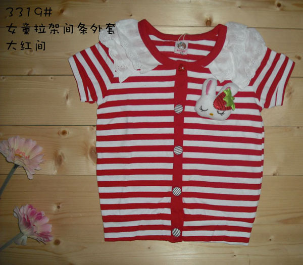 彩虹樹(shù)大紅女童拉架間條外套