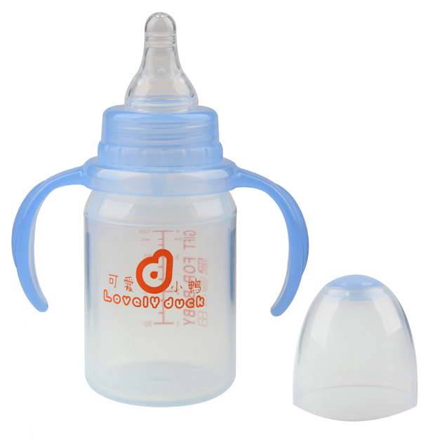 可愛(ài)小鴨標(biāo)口徑硅膠奶瓶藍(lán)色120ml