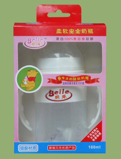 貝樂寬口徑帶柄硅膠奶瓶160ml
