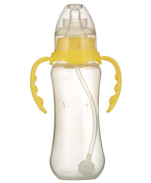嬰之美標口自動雙耳圓弧PP奶瓶300ML黃色