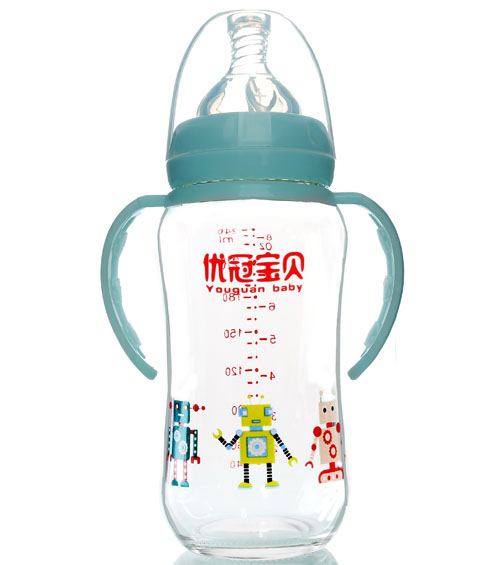 優(yōu)冠寶貝鈦金玻璃奶瓶240ml藍色