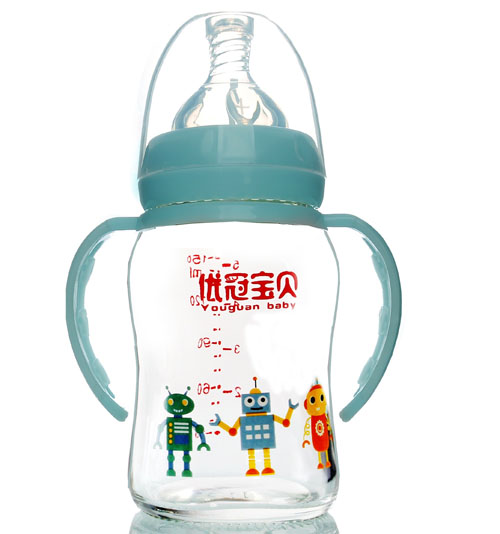 優(yōu)冠寶貝鈦金玻璃奶瓶150ml藍(lán)色