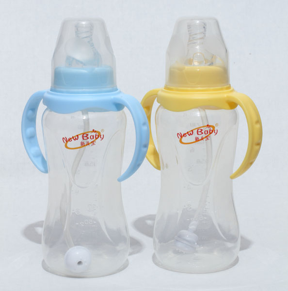 新兒寶標(biāo)口240ml雙耳自動(dòng)菱腰形PP奶瓶