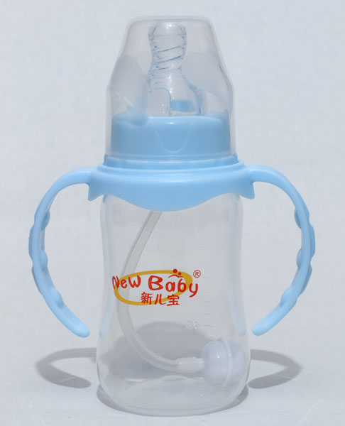 新兒寶天藍色雙耳自動圓腰形PP奶瓶120ml