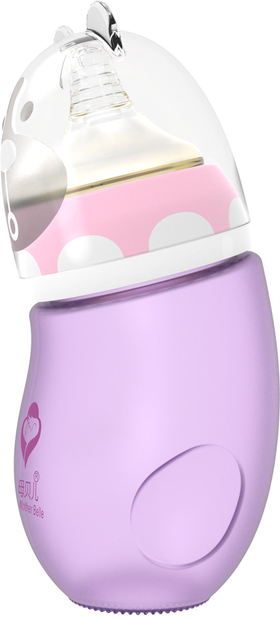 母貝兒新生yinge包膠玻璃奶瓶 紫色