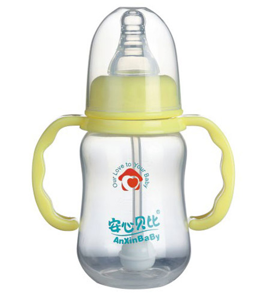 安心貝比雙柄標(biāo)口自動(dòng)吸管葫蘆PP奶瓶150ml