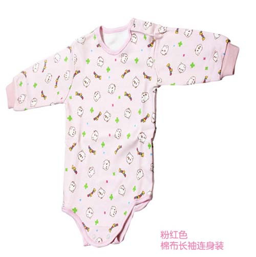 KUNKUNyinge棉布長袖連身裝粉紅色