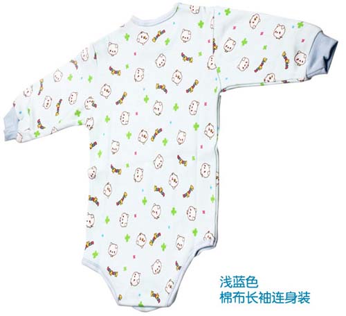 KUNKUNyinge棉布長袖連身裝淺藍(lán)色