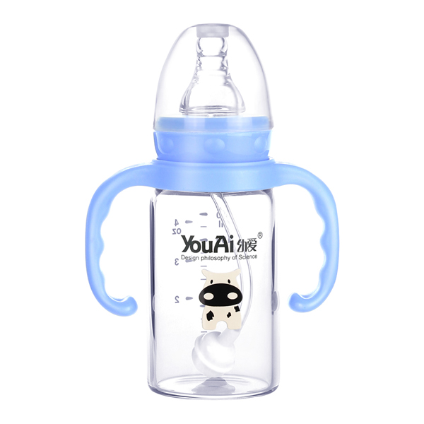 幼愛帶柄自動吸晶鉆玻璃標(biāo)口奶瓶120ml