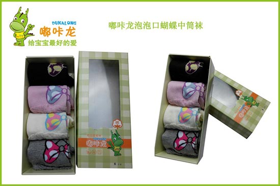 嘟咔龍泡泡口蝴蝶中筒襪4雙禮盒裝寶寶襪