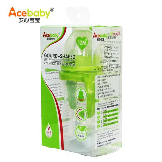 安心寶寶270ml寬口雙耳自動PP奶瓶綠色盒裝