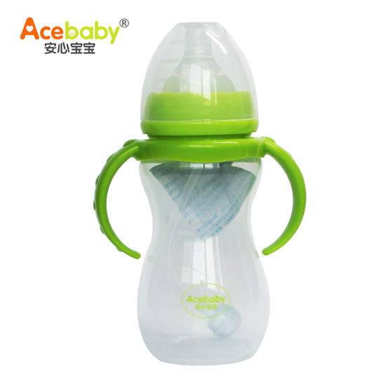 安心寶寶270ml寬口雙耳自動PP奶瓶綠色