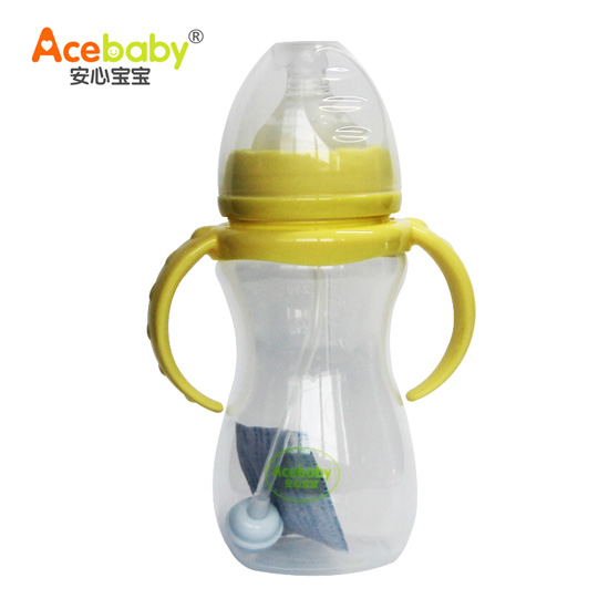 安心寶寶270ml寬口雙耳自動PP奶瓶黃色