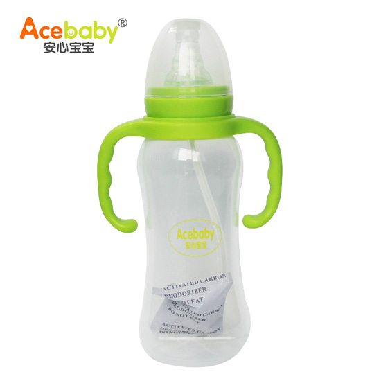 安心寶寶250ml標(biāo)口圓弧形雙耳自動(dòng)PP奶瓶綠色