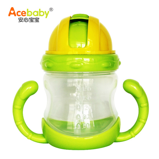 安心寶寶太空飲水杯黃蓋綠邊正面