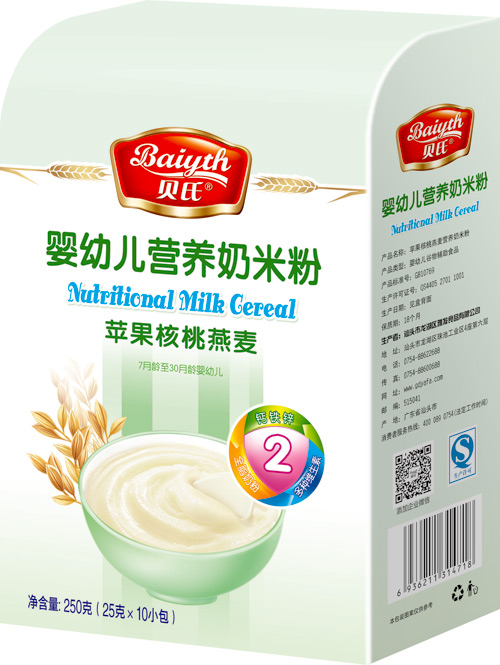 貝氏蘋果核桃燕麥yingye營養(yǎng)奶米粉408克盒裝2段