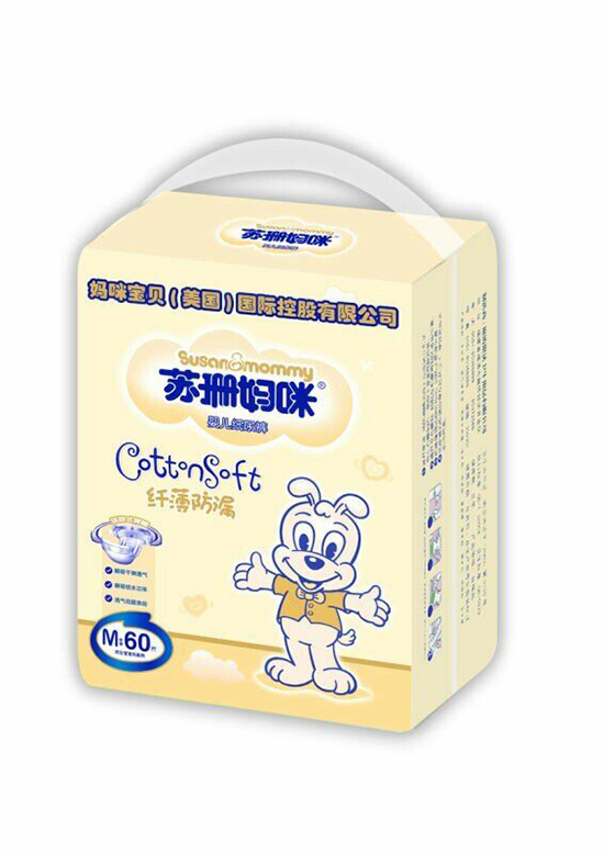 蘇珊媽咪纖薄防漏yinge紙尿褲M60片(黃色裝)