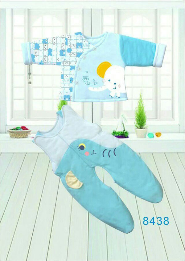 快樂小天天保暖棉衣套裝 藍(lán)色 大象圖案