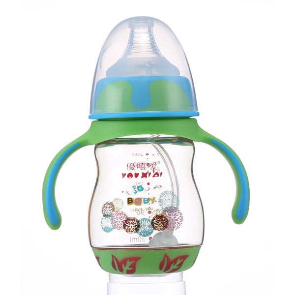 優(yōu)嘻噯PPSU有柄自動(dòng)感溫奶瓶200ml綠色
