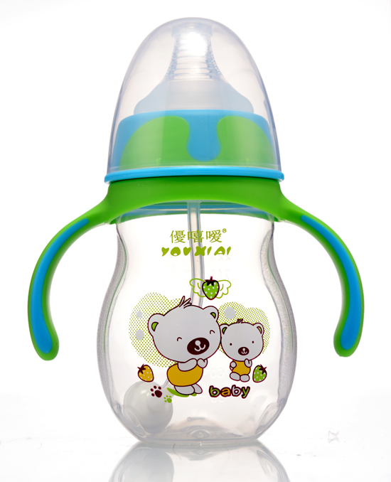 優(yōu)嘻噯炫彩PP寬口自動奶瓶220ML藍(lán)綠色