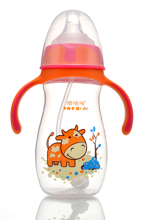 優(yōu)嘻噯炫彩PP寬口自動(dòng)奶瓶330ml橙黃色