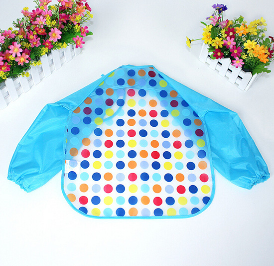 yingeEVA免洗吃飯衣圍兜圍嘴長袖藍(lán)圓點(diǎn)