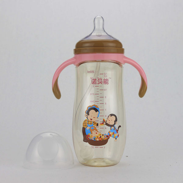諾貝能yingye奶瓶帶柄粉色猴子圖案