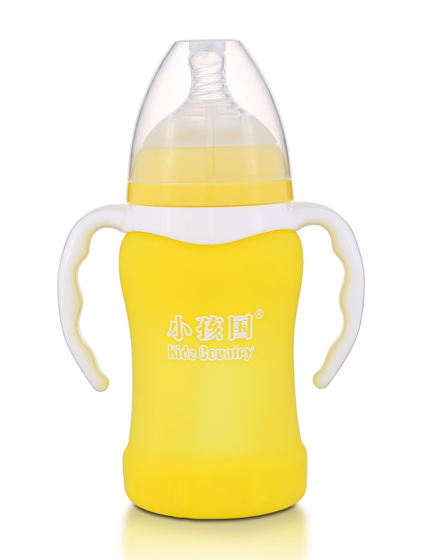 小孩國(guó)寬口感溫自動(dòng)玻璃奶瓶220ML 黃色