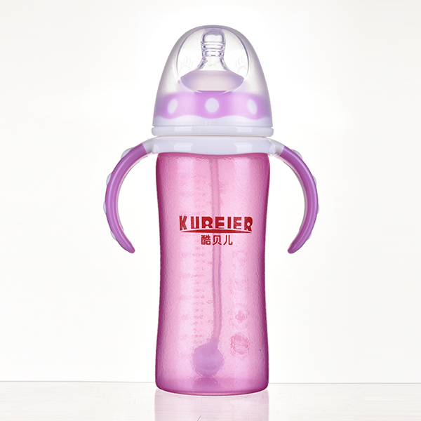 酷貝兒十安寬口徑弧線型高硼硅玻璃手柄自動(dòng)感溫奶瓶(300ml)(硅膠感溫)