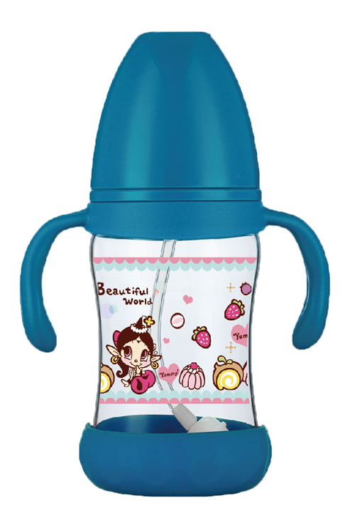 紐優(yōu)180ML感溫玻璃防摔奶瓶藍(lán)色