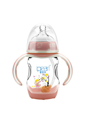 愛貝爾PP寬孔口徑雙色手柄刻度感溫奶瓶180ML