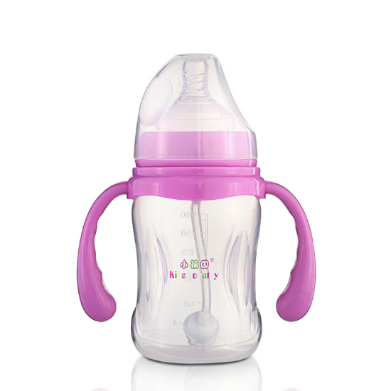 小孩國寬口自動柳葉形PP奶瓶180ML紫色