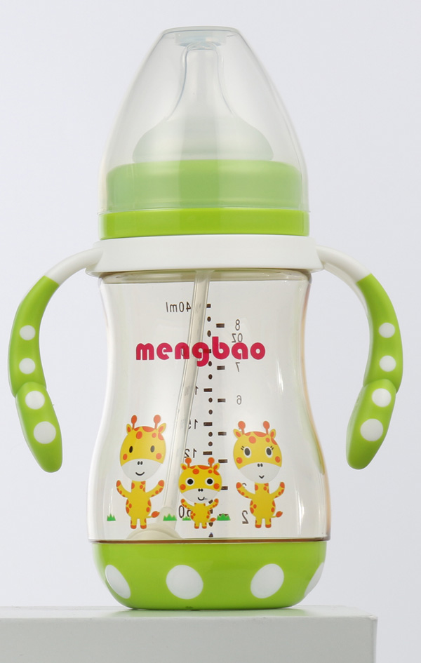 盟寶防摔底座PPSU奶瓶-綠色240ml