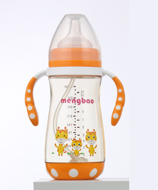 盟寶防摔底座PPSU奶瓶-橙色300ml