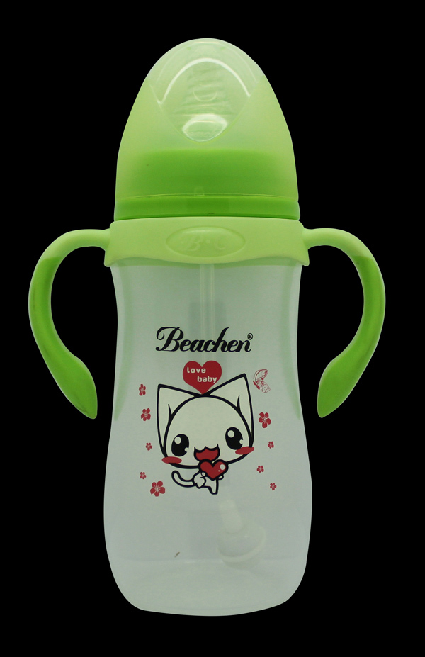 貝臣330ml寬口PP帶手柄自動(dòng)吸奶瓶(配吸嘴+吸管)