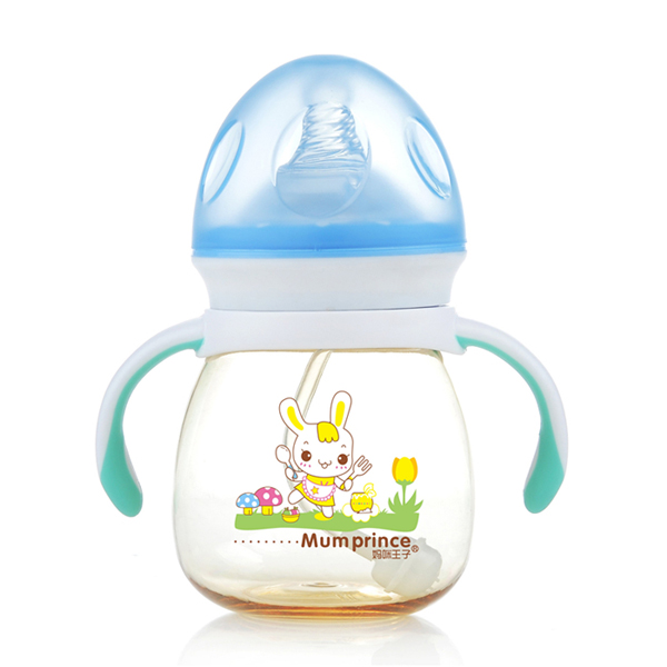 媽咪王子PPSU寬口自動吸240ml蘑菇奶瓶 藍色