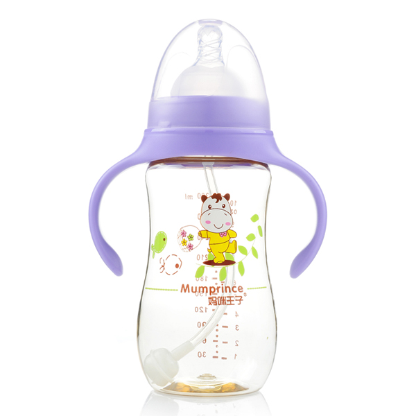 媽咪王子PPSU寬口自動吸300ml弧形奶瓶 紫色