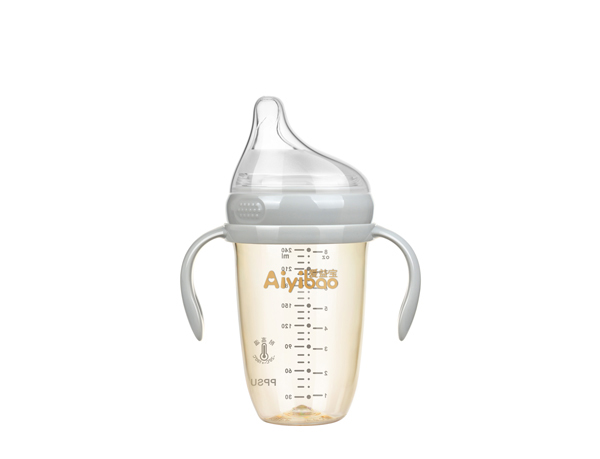 愛(ài)益寶240ML帶柄智能防脹氣偏心PPSU奶瓶-灰色