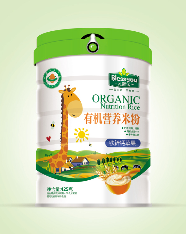 貝熙優(yōu)一標一碼有機米粉425克聽裝(鐵鋅鈣蘋果)