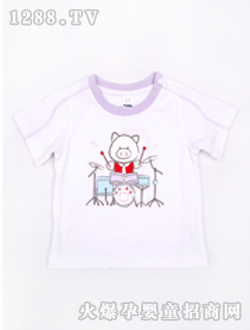 小豬班納白色yinge圓領短袖針織衫