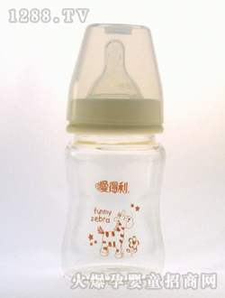 寬口晶鉆玻璃奶瓶150mL紅色