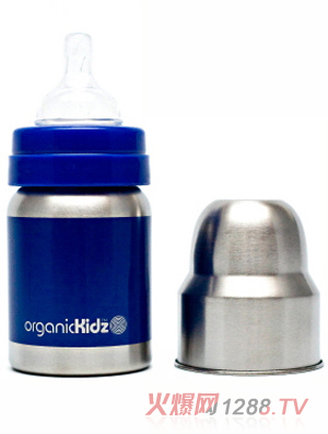 歐可滋不銹鋼寬口奶瓶藍4oz