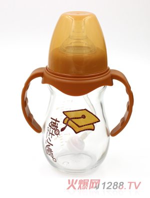博士小帽玻璃有柄自然親子寬口徑自動奶瓶240ml橙色
