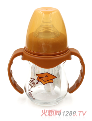 博士小帽玻璃有柄自然親子寬口徑自動(dòng)奶瓶150ml橙色