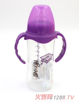 博士小帽PP有柄自然親子寬口自動奶瓶300ml紫色