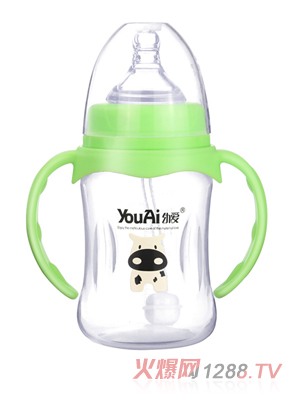 幼愛PP寬口帶柄自動吸優(yōu)品奶瓶180ml