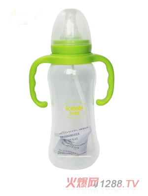 安心寶寶250ml標(biāo)口圓弧形雙耳自動PP奶瓶綠色