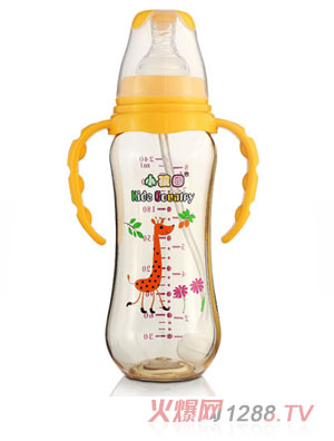 小孩國標(biāo)口弧形自動PPSU安全奶瓶240ML黃色
