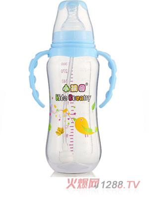 小孩國標(biāo)口自動弧形PP安全奶瓶300 ML藍(lán)色