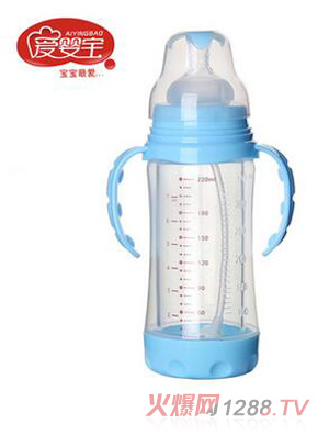 愛嬰寶晶鉆玻璃自動(dòng)吸管奶瓶220ml